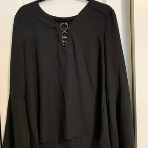 bell sleeve top with silver ring neckline